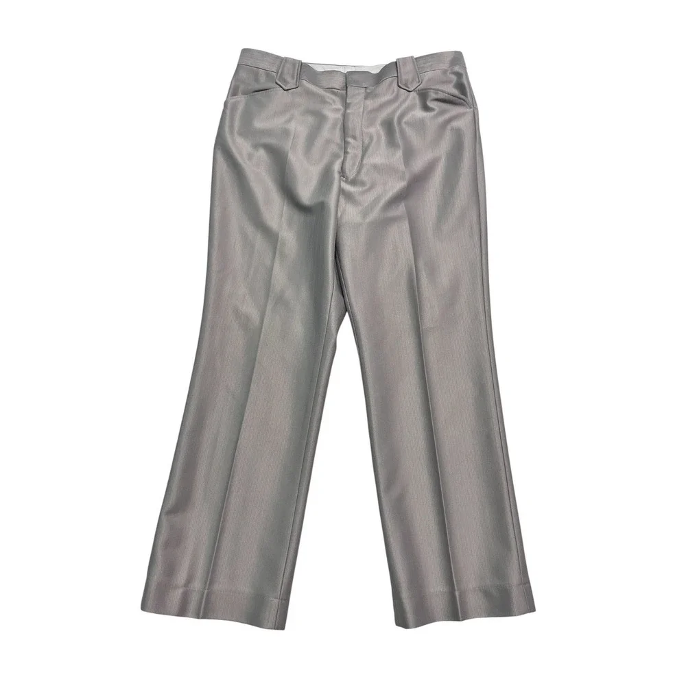 vtg Western‎ Pants 36x28 Silver Metallic Knit Cowboy Rodeo Bootcut Pearl Snap
